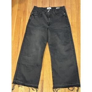 FRAME denim women’s jeans black washed frayed hem high rise Ali wide crop Sz 30